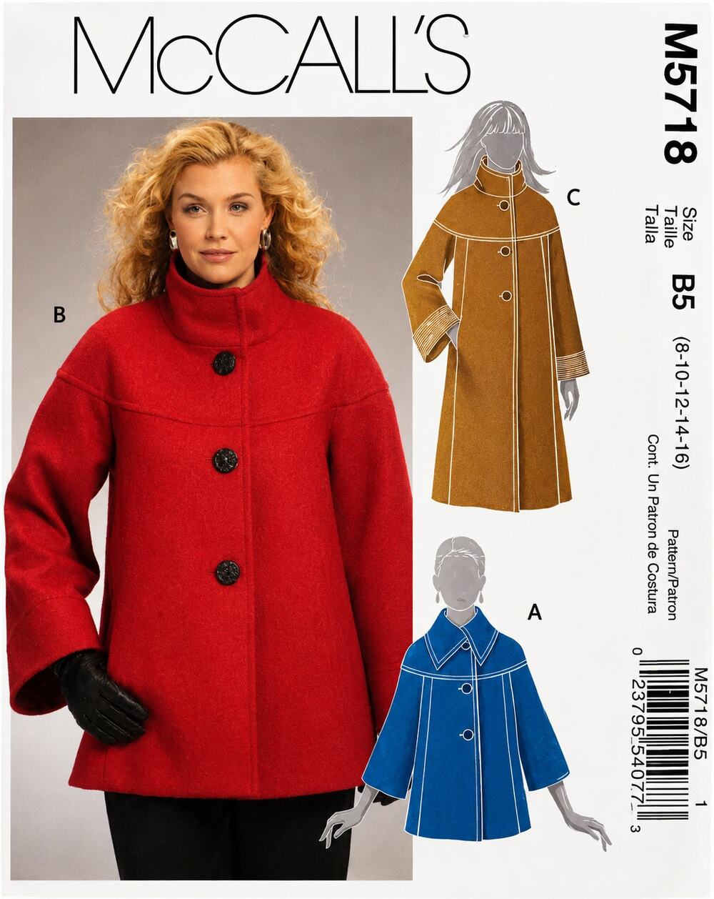 McCall's Sewing Pattern M5718 Misses Lined Coat and Jacket Sz 8-16